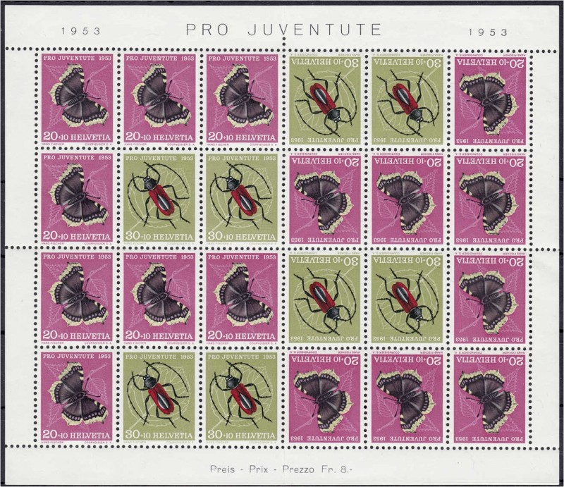 Briefmarken, Ausland, Schweiz
Pro Juventute 1953, Markenheftchenbogen in postfri...