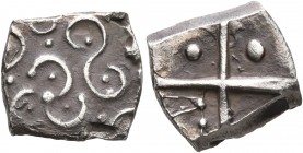 CELTIC, Southern Gaul. Longostaletes. Late 2nd to early 1st century BC. Drachm (Silver, 14 mm, 2.01 g), 'à la croix' type. Disjointed male head to lef...