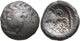 CELTIC, Central Europe. Vindelici. 1st century BC. Stater (Billon, 17 mm, 5.28 g), 'Regenbogenschüsselchen'. Triskeles within torc-shaped wreath. Rev....