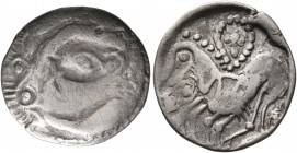 CELTIC, Carpathian region. Uncertain tribe. Circa 2nd century BC. Drachm (Silver, 18 mm, 2.00 g, 11 h), 'Herakleskopf' type. Highly degraded head of H...