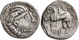 CELTIC, Middle Danube. Uncertain tribe. 2nd-1st centuries BC. Drachm (Silver, 16 mm, 1.64 g, 2 h), 'Kapostal' type. Celticized laureate head of Zeus t...