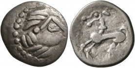 CELTIC, Middle Danube. Uncertain tribe. 2nd-1st centuries BC. Drachm (Silver, 15 mm, 2.01 g, 1 h), 'Kapostal' type. Celticized laureate head of Zeus t...