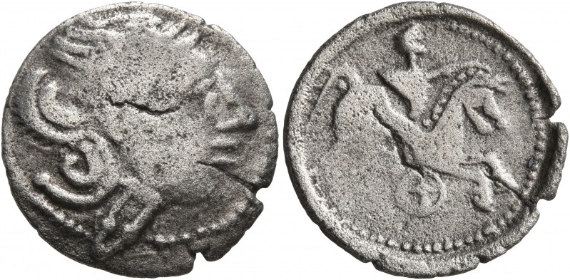 CELTIC, Lower Danube. Geto-Dacians. Denarius (Silver, 18 mm, 2.57 g, 4 h), imita...