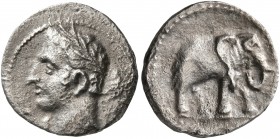 SPAIN. Punic Spain. Circa 237-209 BC. 1/4 Shekel (Silver, 13 mm, 1.56 g, 12 h), Qart Hadasht (?). Laureate head of Melkart-Herakles to left, holding c...