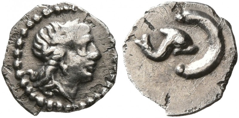 SPAIN. Uncertain. Late 3rd century BC. Tetartemorion (Silver, 7 mm, 0.18 g, 11 h...