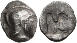 GAUL. Massalia. Circa 500-475 BC. Hemiobol (Silver, 9 mm, 0.54 g), Milesian standard. Head of Athena to right, wearing crested Attic helmet adorned wi...