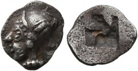 GAUL. Massalia. Circa 500-475 BC. Hemiobol (Silver, 8 mm, 0.49 g), Milesian standard. Head of a nymph to left, wearing sakkos adorned with a central b...