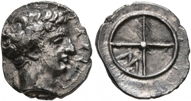 GAUL. Massalia. Circa 410-380 BC. Obol (Silver, 10 mm, 0.80 g). MAΣΣAΛIΩ Horned ...