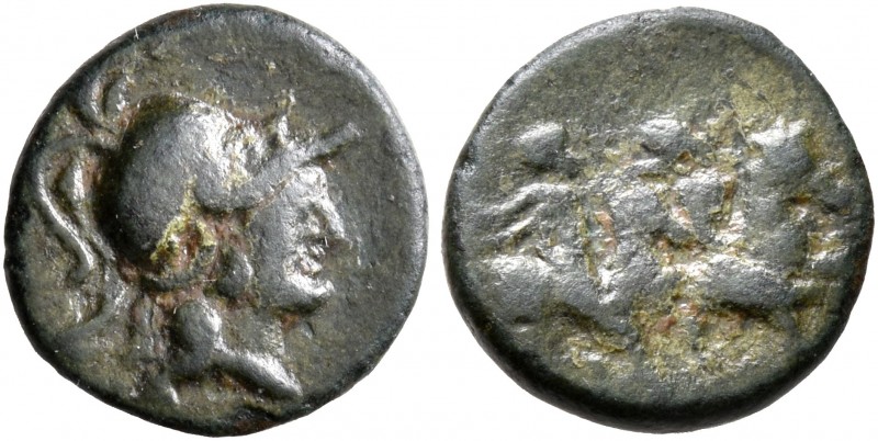 APULIA. Caelia. Circa 220-150 BC. Semiuncia (Bronze, 11 mm, 1.00 g, 2 h). Head o...
