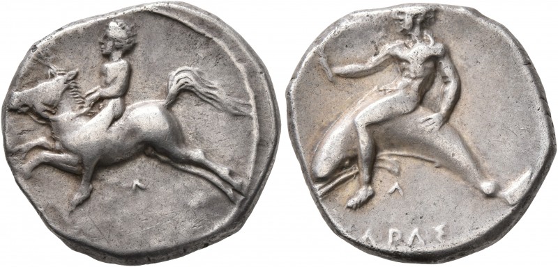 CALABRIA. Tarentum. Circa 405-400 BC. Didrachm or Nomos (Silver, 21 mm, 7.63 g, ...