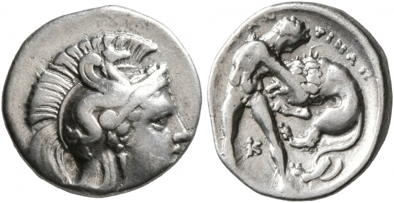 CALABRIA. Tarentum. Circa 380-325 BC. Diobol (Silver, 12 mm, 1.22 g, 3 h). Head ...