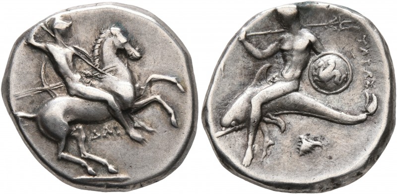 CALABRIA. Tarentum. Circa 302-290 BC. Didrachm or Nomos (Silver, 22 mm, 7.87 g, ...