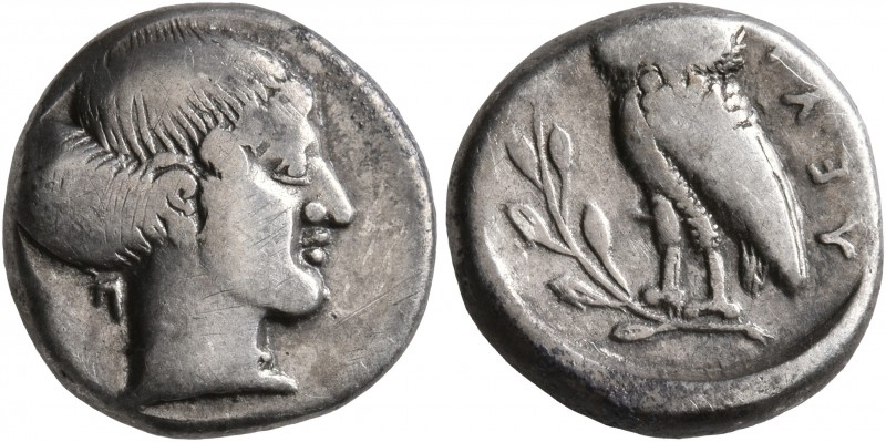 LUCANIA. Velia. Circa 465-440 BC. Drachm (Silver, 14 mm, 3.82 g, 3 h). Head of a...
