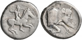 SICILY. Gela. Circa 490/85-480/75 BC. Didrachm (Silver, 21 mm, 8.09 g, 2 h). Bearded warrior, nude, riding horse to right, brandishing spear in his up...