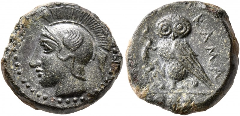 SICILY. Kamarina. Circa 420-405 BC. Tetras or Trionkion (Bronze, 15 mm, 3.48 g, ...