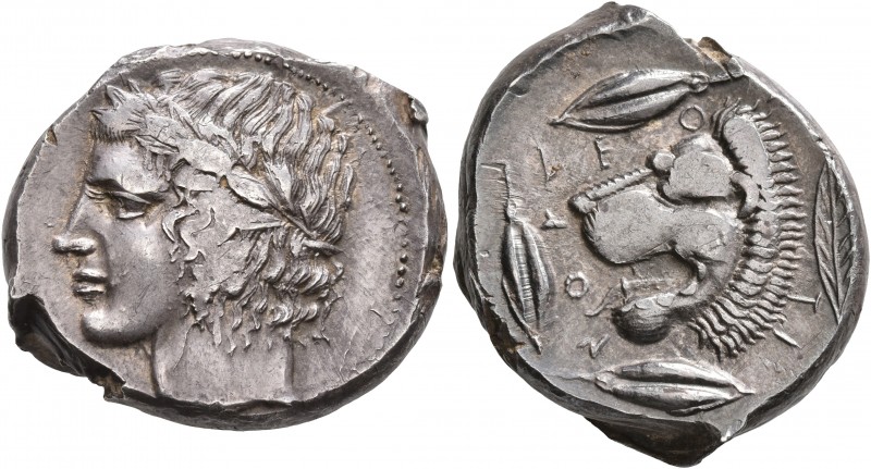 SICILY. Leontini. Circa 430-425 BC. Tetradrachm (Silver, 27 mm, 17.35 g, 4 h). L...