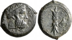 SICILY. Syracuse. Timoleon and the Third Democracy, 344-317 BC. Hemidrachm (Bronze, 25 mm, 13.94 g, 4 h), circa 344-339/8. ZEYΣ EΛEYΘEPIOΣ Laureate he...