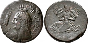 ISLANDS OFF SICILY, Melita. 150-146 BC. AE (Bronze, 25 mm, 12.00 g, 1 h). MEΛITAIΩN Head of Isis to left, with long curly hair and wearing ouraios; be...