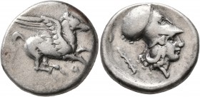 ILLYRIA. Dyrrhachion. Circa 344-300 BC. Stater (Silver, 22 mm, 8.40 g, 1 h). Δ Pegasos flying right. Rev. Head of Athena to right, wearing Corinthian ...