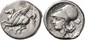 AKARNANIA. Argos Amphilochikon. Circa 340-300 BC. Stater (Silver, 21 mm, 8.33 g, 4 h). A Pegasos flying left. Rev. APΓEI Head of Athena to left, weari...