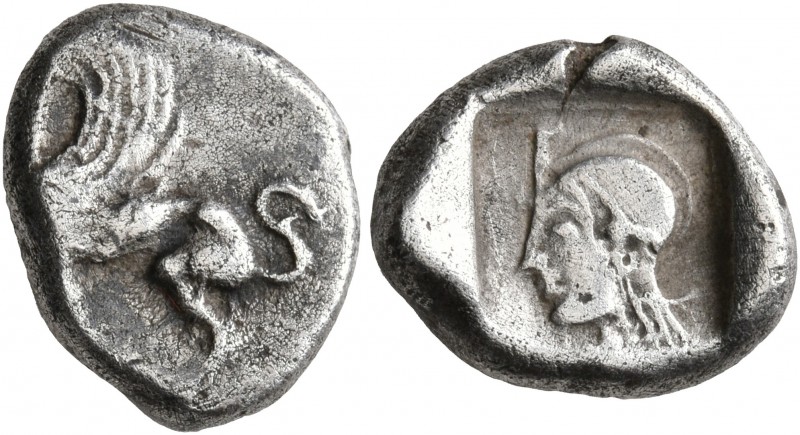 TROAS. Gergis. 5th century BC. Tetrobol (Silver, 12 mm, 2.13 g, 10 h). Sphinx se...