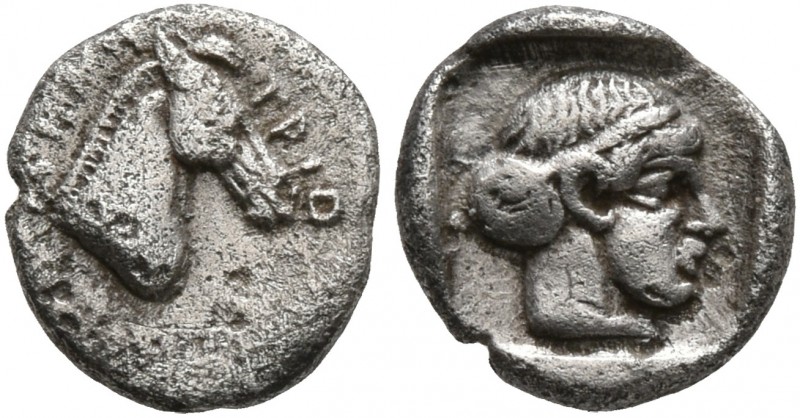 AEOLIS. Demetreion. Circa 450-400 BC. Hemiobol (Silver, 8 mm, 0.45 g, 9 h). ΔHMH...
