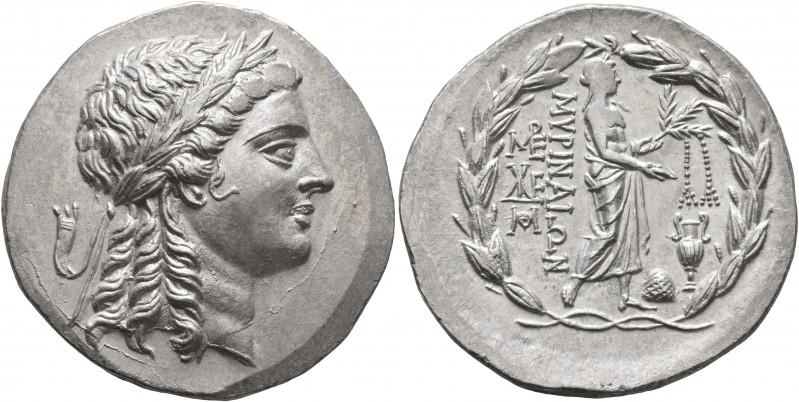 AEOLIS. Myrina. Circa 160-143 BC. Tetradrachm (Silver, 32 mm, 16.41 g, 12 h). La...