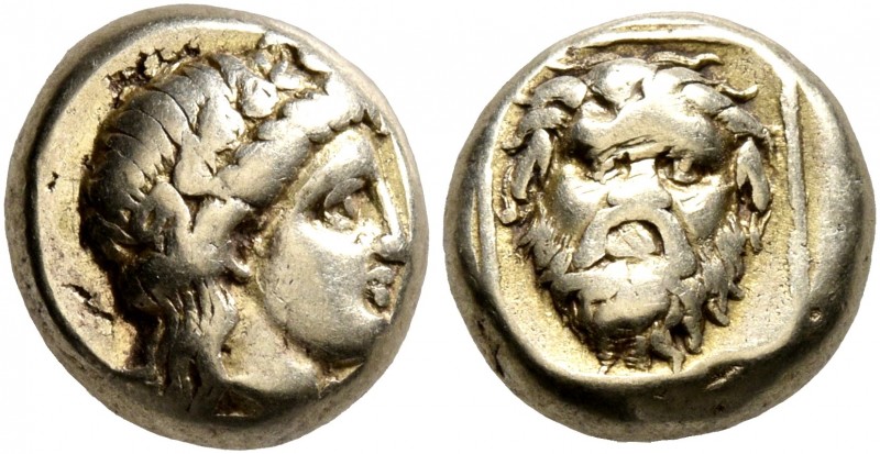 LESBOS. Mytilene. Circa 377-326 BC. Hekte (Electrum, 10 mm, 2.57 g, 6 h). Head o...