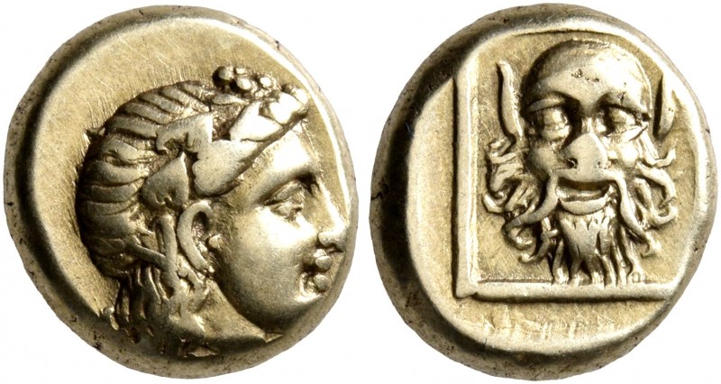 LESBOS. Mytilene. Circa 377-326 BC. Hekte (Electrum, 11 mm, 2.59 g, 12 h). Head ...