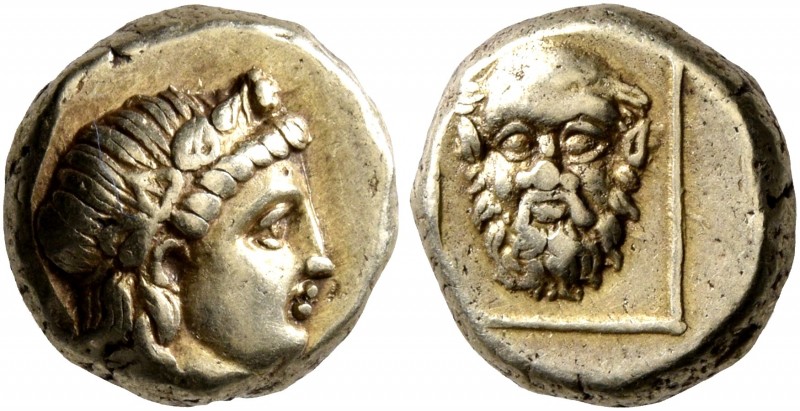 LESBOS. Mytilene. Circa 377-326 BC. Hekte (Electrum, 11 mm, 2.58 g, 12 h). Head ...