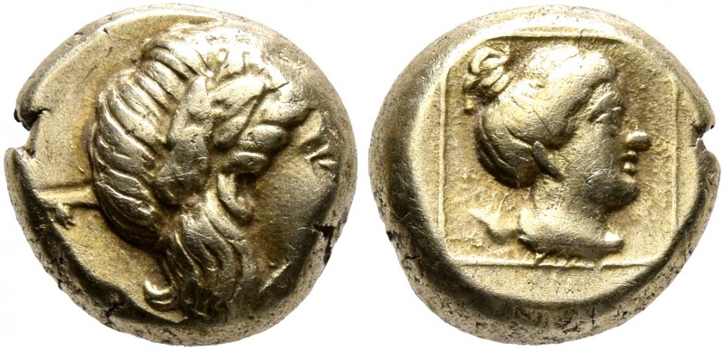 LESBOS. Mytilene. Circa 377-326 BC. Hekte (Electrum, 10 mm, 2.61 g, 11 h). Laure...