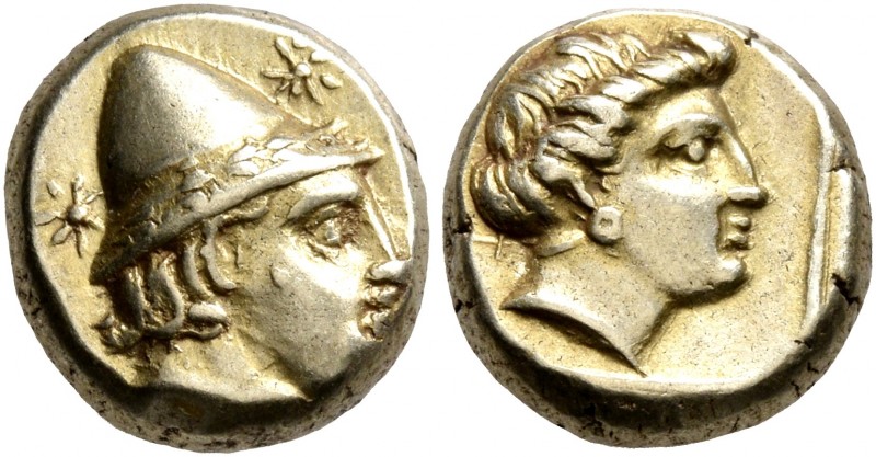 LESBOS. Mytilene. Circa 377-326 BC. Hekte (Electrum, 10 mm, 2.55 g, 7 h). Head o...