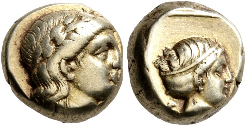 LESBOS. Mytilene. Circa 377-326 BC. Hekte (Electrum, 9 mm, 2.54 g, 12 h). Laurea...