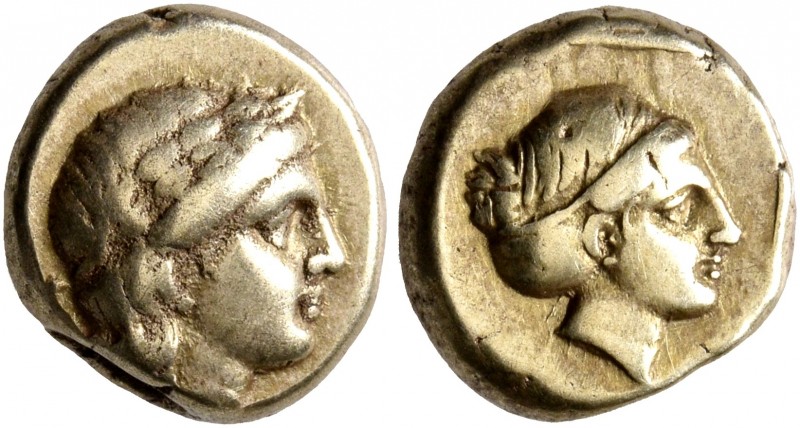 LESBOS. Mytilene. Circa 377-326 BC. Hekte (Electrum, 10 mm, 2.54 g, 12 h). Laure...