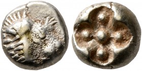 IONIA. Miletos. Circa 600-546 BC. Hemihekte – 1/12 Stater (Electrum, 8 mm, 1.13 g). Forepart of a lion to right. Rev. Stellate pattern within conformi...