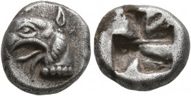 IONIA. Phokaia. Circa 521-478 BC. Hemidrachm (Silver, 10 mm, 1.62 g). Head of a griffin to left. Rev. Quadripartite incuse square. SNG Kayhan 514-6. N...