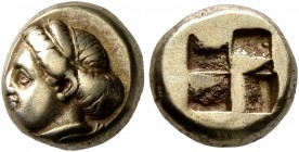 IONIA. Phokaia. Circa 478-387 BC. Hekte (Electrum, 10 mm, 2.56 g). Head of a female to left; below, seal to left. Rev. Quadripartite incuse square. Bo...