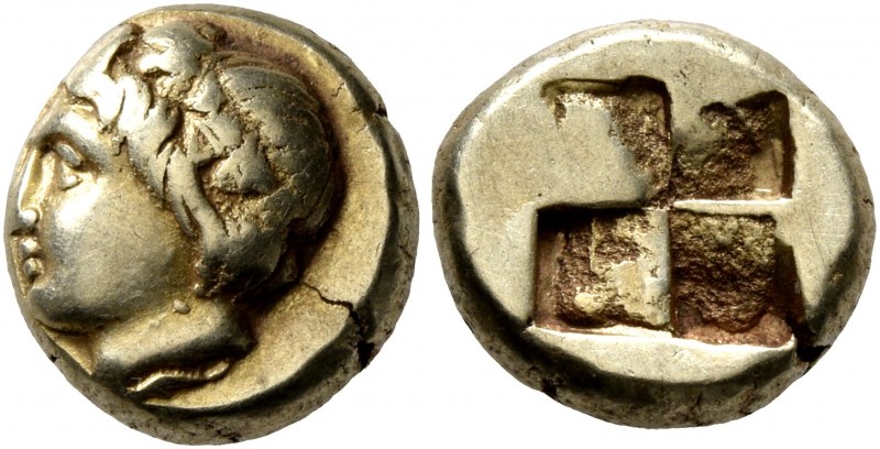 IONIA. Phokaia. Circa 387-326 BC. Hekte (Electrum, 10 mm, 2.53 g). Head of young...