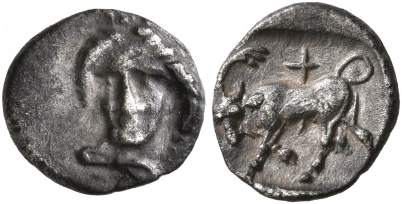 IONIA. Phygela. Circa 400-350 BC. Hemiobol (Silver, 8 mm, 0.39 g, 3 h). Head of ...