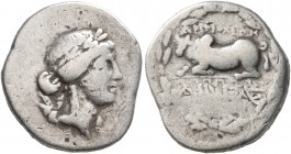 CARIA. Antioch ad Maeandrum. Circa 90/89-65/60 BC. Drachm (Silver, 16 mm, 3.49 g, 12 h), Aineas, magistrate. Laureate head of Apollo to right with bow...