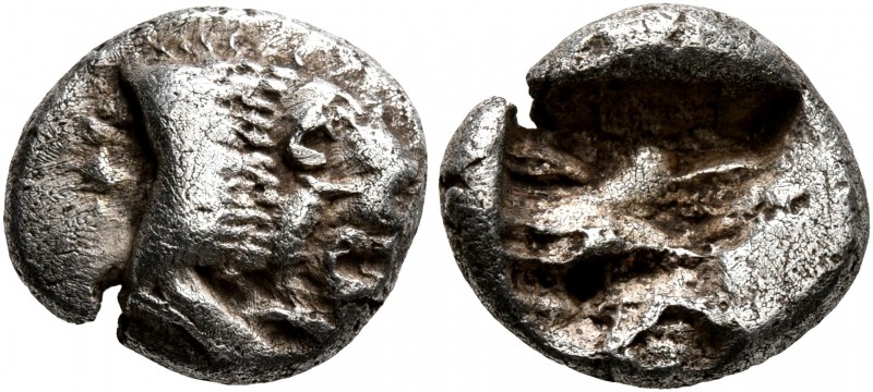 CARIA. Uncertain. 5th century BC. Diobol (Silver, 12 mm, 1.70 g). Forepart of a ...