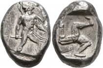PAMPHYLIA. Aspendos. Circa 465-430 BC. Stater (Silver, 21 mm, 11.00 g). Hoplite advancing right, holding spear in his right hand and shield in his lef...
