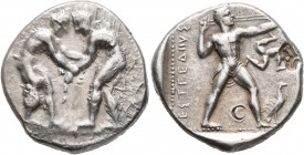 PAMPHYLIA. Aspendos. Circa 380/75-330/25 BC. Stater (Silver, 25 mm, 10.93 g, 2 h). Two nude wrestlers, standing and grappling with each other. Rev. ΕΣ...