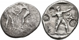 PAMPHYLIA. Aspendos. Circa 380/75-330/25 BC. Stater (Silver, 25 mm, 10.84 g, 3 h). Two nude wrestlers, standing and grappling with each other. Rev. ΕΣ...