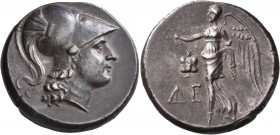 PAMPHYLIA. Side. Circa 205-100 BC. Tetradrachm (Silver, 29 mm, 17.10 g, 1 h), Dei..., magistrate. Head of Athena to right, wearing crested Corinthian ...