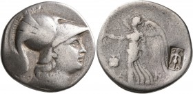PAMPHYLIA. Side. Circa 205-100 BC. Tetradrachm (Silver, 29 mm, 16.00 g, 1 h), Kleuch..., magistrate. Head of Athena to right, wearing crested Corinthi...
