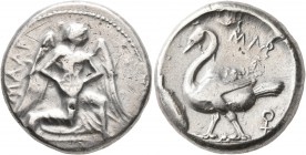 CILICIA. Mallos. Circa 440-390 BC. Stater (Silver, 22 mm, 10.72 g, 7 h). MAΛP Winged male figure advancing right, holding solar disk with both hands. ...
