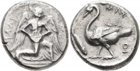 CILICIA. Mallos. Circa 440-390 BC. Stater (Silver, 22 mm, 10.43 g, 8 h). MAΛP Winged male figure advancing right, holding solar disk with both hands. ...