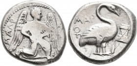 CILICIA. Mallos. Circa 440-390 BC. Stater (Silver, 22 mm, 10.65 g, 6 h). MAΛP Winged male figure advancing right, holding solar disk with both hands. ...