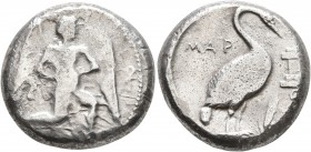 CILICIA. Mallos. Circa 440-390 BC. Stater (Silver, 19 mm, 10.65 g, 11 h). MAΛP Winged male figure advancing right, holding solar disk with both hands....